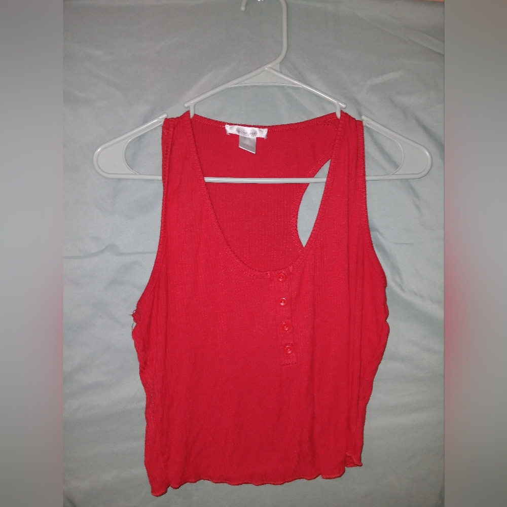 Revamped Red Cut Out Crop Tank Top